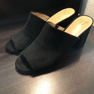 Black Suede Mules Heels Sandals Pumps Open Toe
